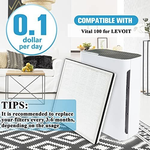 Filtro Vital 100 Compatible Levoit, 3-en-1, Carbón