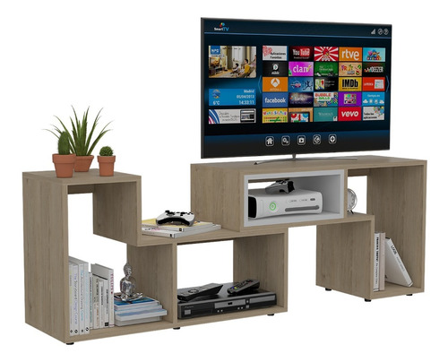 Rack Extensible + Biblioteca + Arrimo + Mesa Centro Rovere