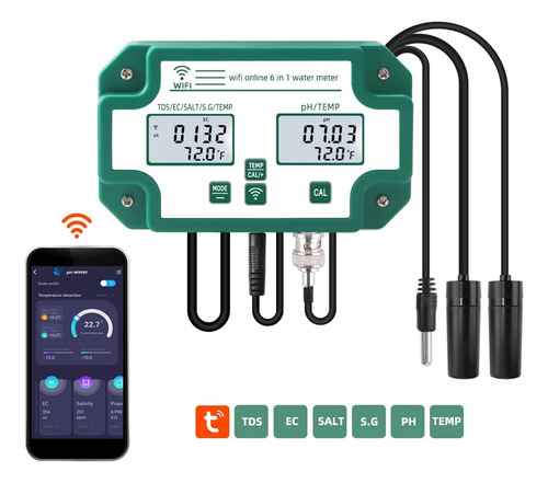 Probador De Calidad Del Agua 6 En 1 Tuya Wifi Multiparámetro