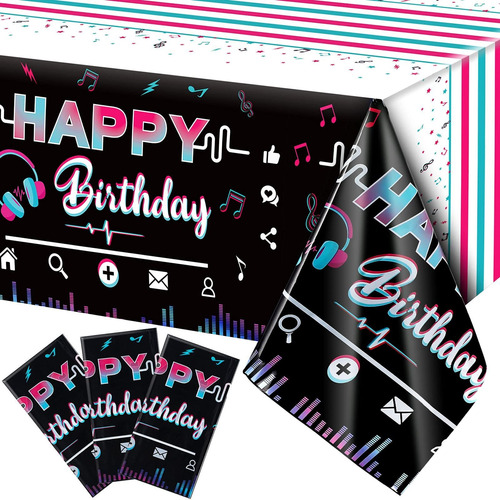 3 Pieces Happy Birthday Tablecloth Music Social Media Themed