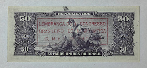 Billete 50 Cruzeiros Resello 5 Centavos 1967 Brasil Au