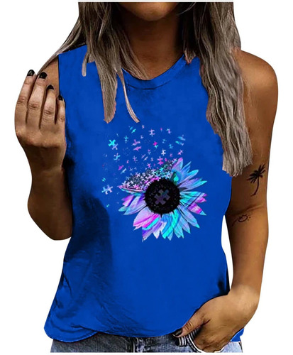 Camiseta Manga Cuello Redondo Blusa Estampado Girasol Cami