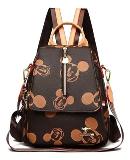 Bolso Mochila Color Chocolate Diseño Mickey Mouse Bolso Urbano Dama Alta Gama