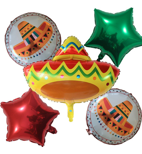Paquete De Globos Fiesta Mexicana Decoracion Sombrero Cumple