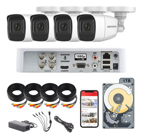 Kit Circuito Cerrado 4 1080 Epcom Audio Metal 1tb