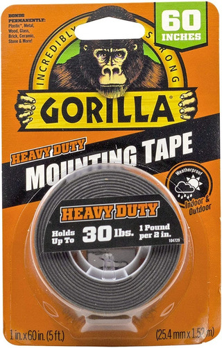 Cinta Gorilla Montaje Doble Cara Negra 25.4mm X 1.52mt 