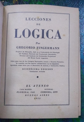 Gregorio Fingermann / Lecciones De Lógica 1952