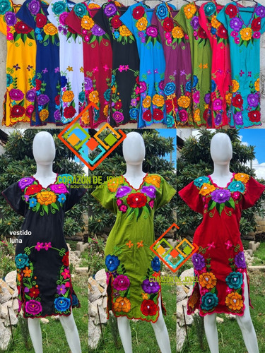 Vestidos Elegantes/artesanales Bordados De Flores -mexicanos