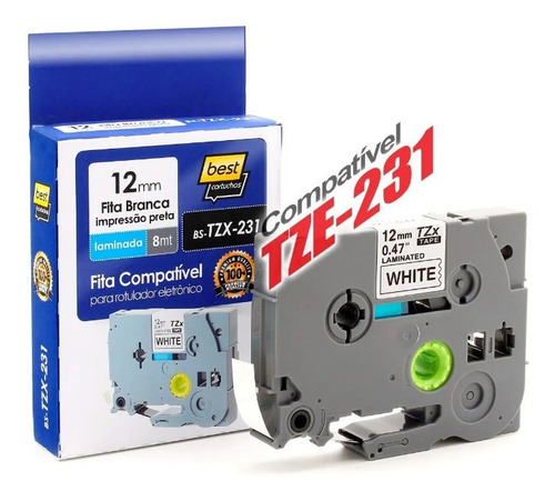 Imagem 3 de 5 de Fita Compatível Tze 231 Branca 12mm Brother Pt-h110 Pt-h105