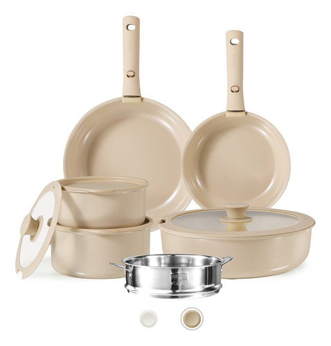 Carote Set De 12 Sartenes Antiadherentes Mango Desmontable Color Marrón