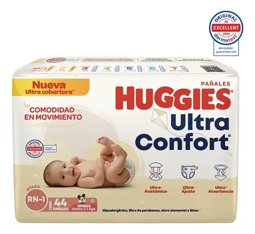 Pañales Huggies UltraConfort · recién nacido (44 pz)