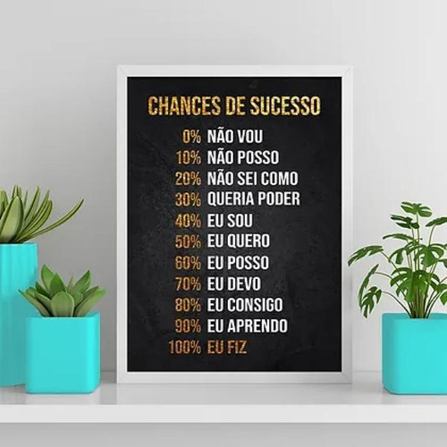 Quadro Empreendedor Chances Sucesso 45x34cm Vidro Branca