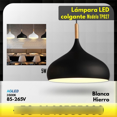 Lampara Led Colgante 5w Blanco 3500k Ac85-265v Iron Tp027