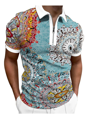 Camisa Polo Para Hombre Ajustada Flor Conjunto Hawaiano