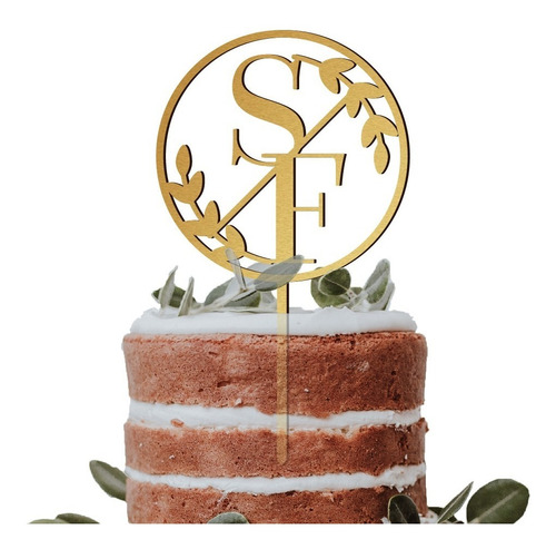 Imagen 1 de 2 de Cake Topper Adorno Para Pastel Iniciales Círculo Hojas