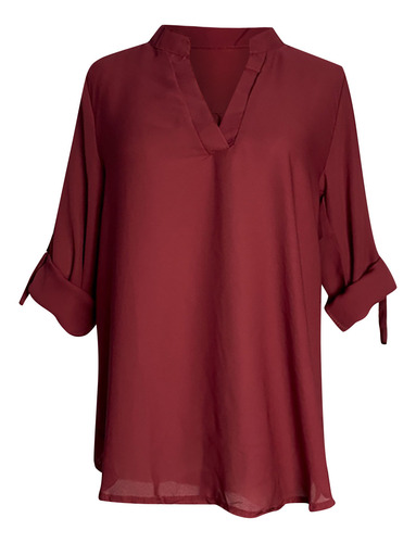 Blusa Casual De Manga Larga Con Cuello En V Y Blusa Lisa Par