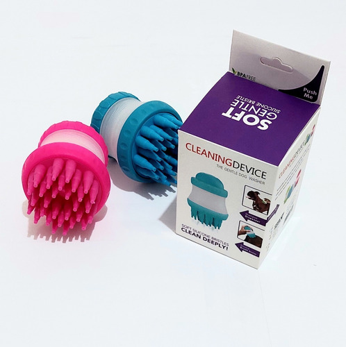 Cepillo y peine de silicona con dispensador de champú para baño, rosa, color para mascotas: azul