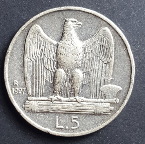Italia 5 Liras De 1927 R Vittorio Emanuele En Plata