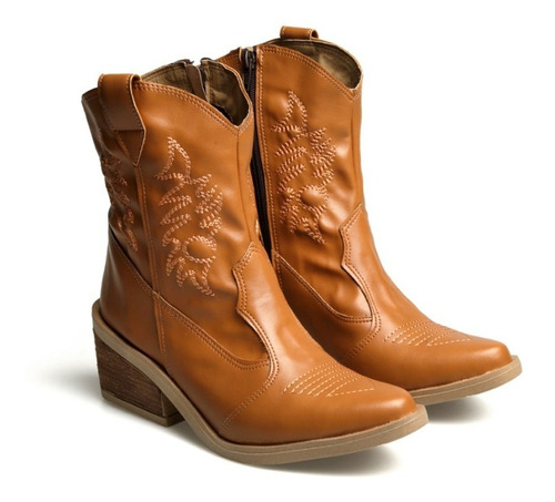 Bota Texana Mujer Bordada Caña Baja Tendencia Moda