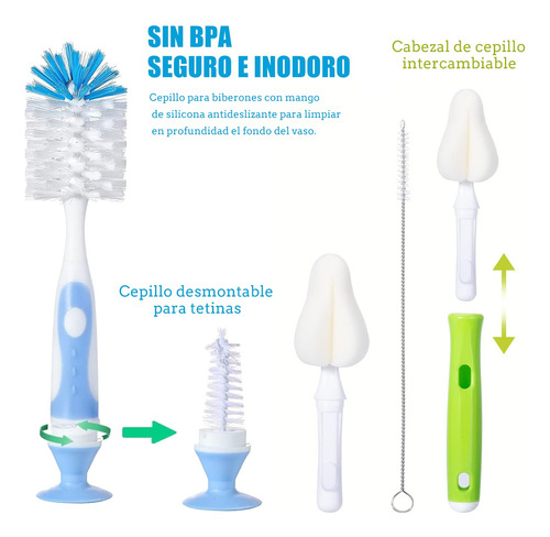 Kit De Limpieza Para Biberones Y Botellas 6 Cepillos Multi