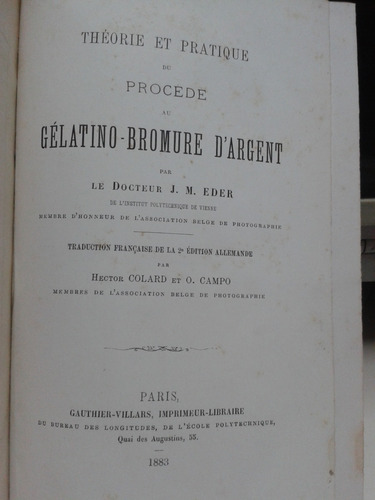 Gelatino Bromure Argent Eder * Fotografia Frances Raro 1883