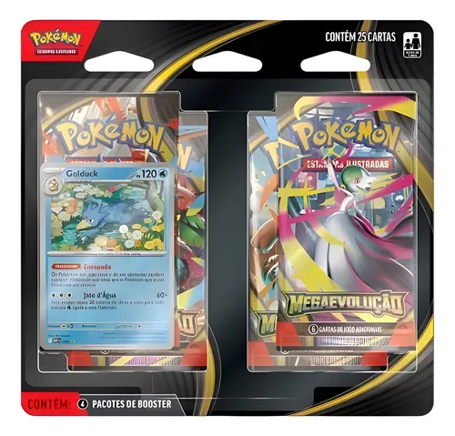 Blister com 4 packs de cartas Pokémon Mega Evolução Golduck