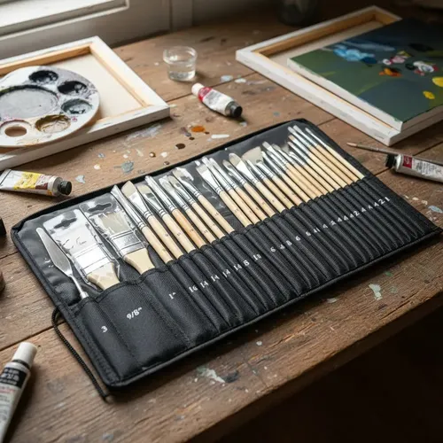 Set De Pinceles Profesionales Arte 25 Pzs + Espatula Beige