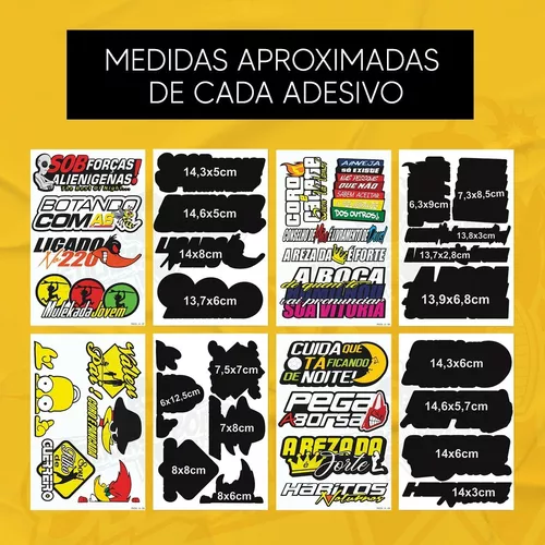 Kit 8 Cartelas Adesivos Carro Moto Caminhão Bike 110 Sticker Ferkautoparts  Peças e Acessórios Nacionais e Importados