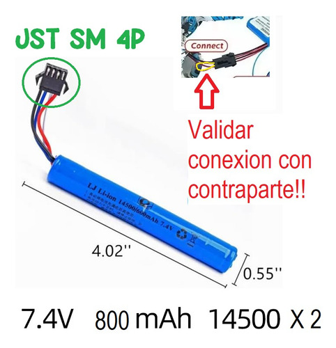 Batería Rifle Pistola Hidrogel 800mah 7.4v 4 Pines Sm 4p Rcv