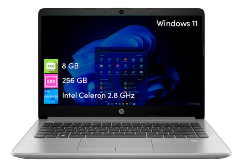 Notebook HP 240 G9 plateada 14", Intel Celeron N4500  8GB de RAM 256GB SSD, Intel UHD Graphics (Jasper Lake 16 EU) 1366x768px Windows 11 Home