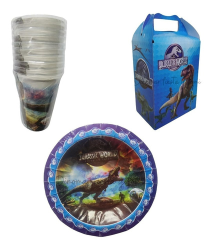 Dinosaurios.kit Para 30 Niños.platos,vasos,caja Dulcero