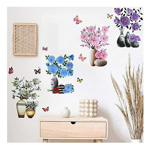 Jarrón 3d Floral Para Pared, Pegatinas Decorativas