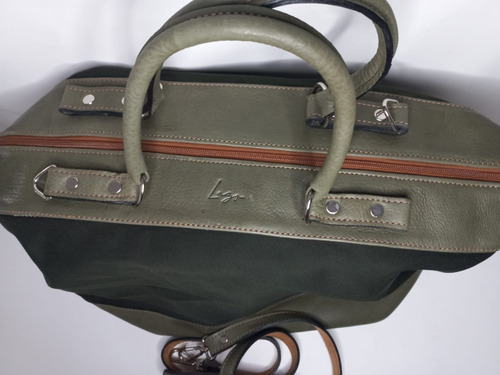 Imagen 2 de 5 de Bolso De Viaje Combinado En Gabardina Y Cuero Marca Lazo