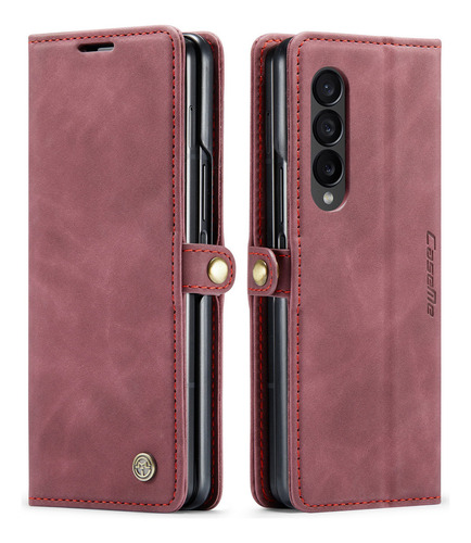 Funda De Piel Con Tapa Para Samsung Z Fold 5 4 Retro Color Rojo Z Fold4