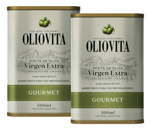 Aceite De Oliva E. V. Gourmet Lata Oliovita 500ml. Pack X2