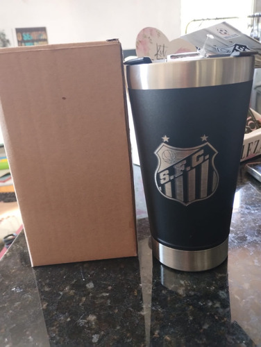 Copo Térmico Preto 500ml C/ Abridor - Santos