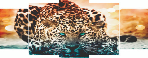 Cuadro Escalonado Jaguar Pintura Políptico Animales Cod 8038