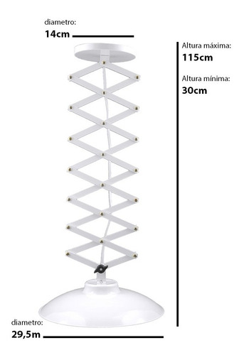 Imagem 2 de 3 de Luminária Pendente Sanfona Branca E27 Com Chapéu E Canopla