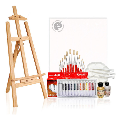 Kit Pintura Caballete, Pinceles, Bastidor, Pinturas Al Óleo.