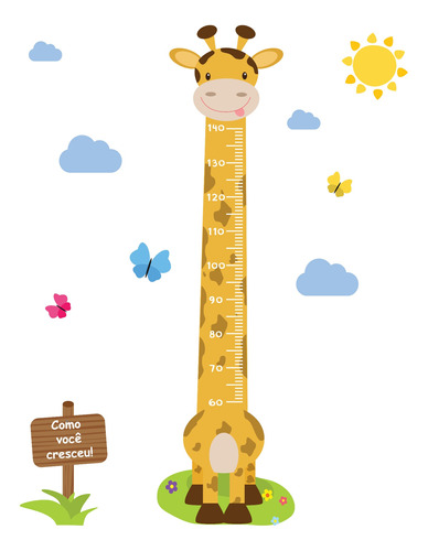 Adesivo De Parede Infantil Girafa Régua De Crescimento 146cm