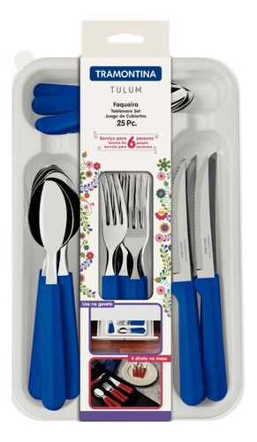 Set Cubiertos Tramontina 23299/783 Tulum 25pz Azul