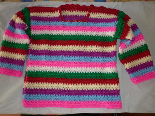 Sweater Multicolor Al Crochet A Mano Para Nena De 2 A 3 Años