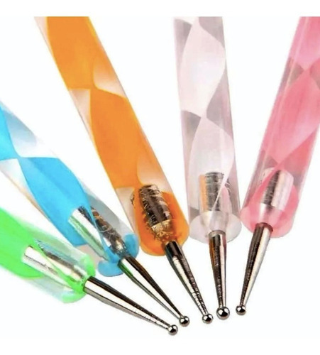 Set X 5 Pinceles Dotting Decoración De Uñas Puntero Nail Art
