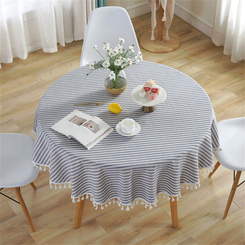 Mantel Redondo A Rayas Con Borla, Mantel De Comedor