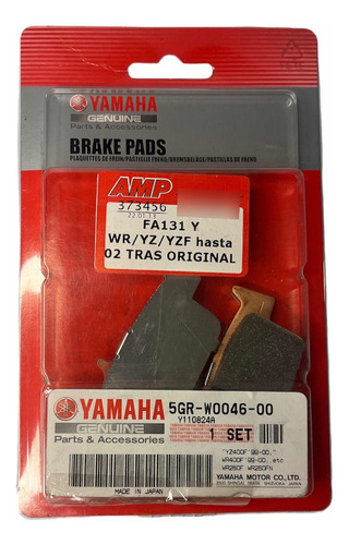 Pastilla Freno Yamaha Wr/yz/yzf Trasero Original  Fa131 Amp