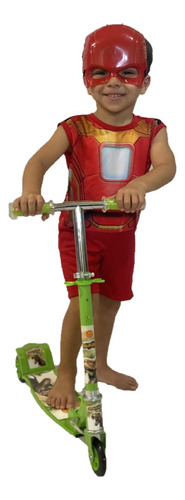 Kit Patinete Infantil 3 Rodas Verde + Fantasia Homem Ferro