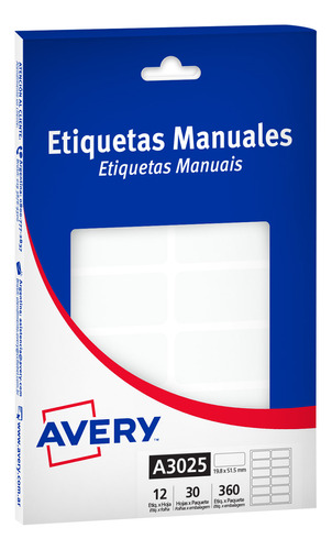 Etiqueta Avery Manual Rectangular Blanca 19.8x51.5mm X30