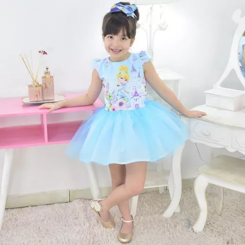 Vestido Frozen com Tule Sobre a Saia: Meninas de 6m a 10 Anos