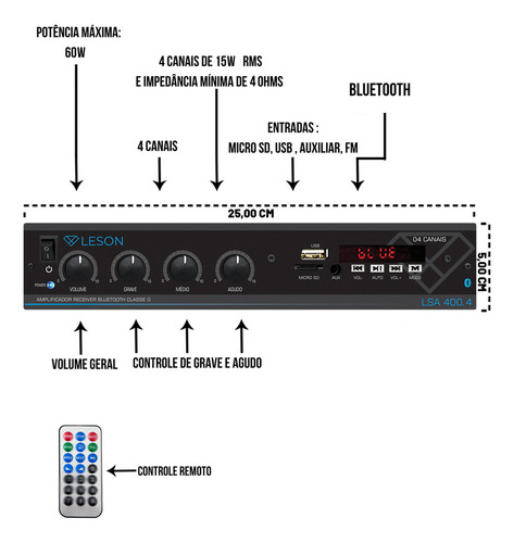 Som Ambiente 1002 Bt Control + 6 Caixas Parede Preta 55w Cor Branco 110v/220v