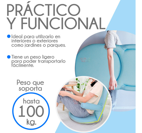 Slim Company Silla Para Suelo Piso Plegable Con Respaldo Reclinable Ajustable En Múltiples Posiciones Y Ángulos Color Azul